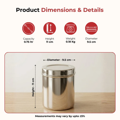 Vinod Stainless Steel Deep Dabba Set of 3 Pieces (350ml + 500ml + 750ml)
