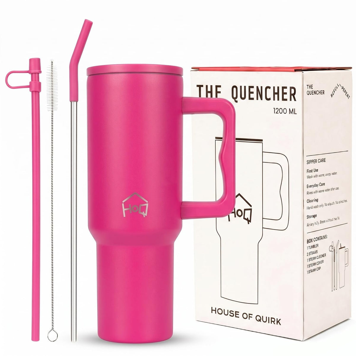 House of Quirk 1200ML Stainless Steel Tumbler with Handle - Multicolor: Flamingo