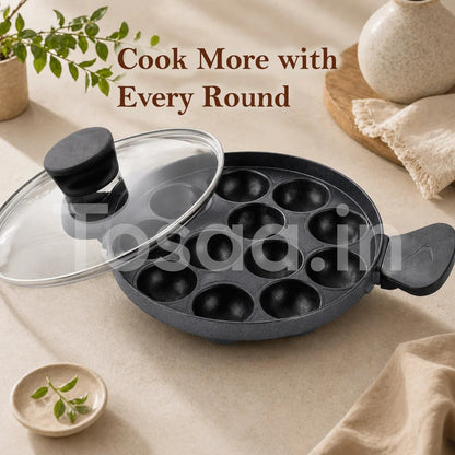 Tosaa Appam Patra 12-Cavity Side Handle with Glass Lid Multicolor