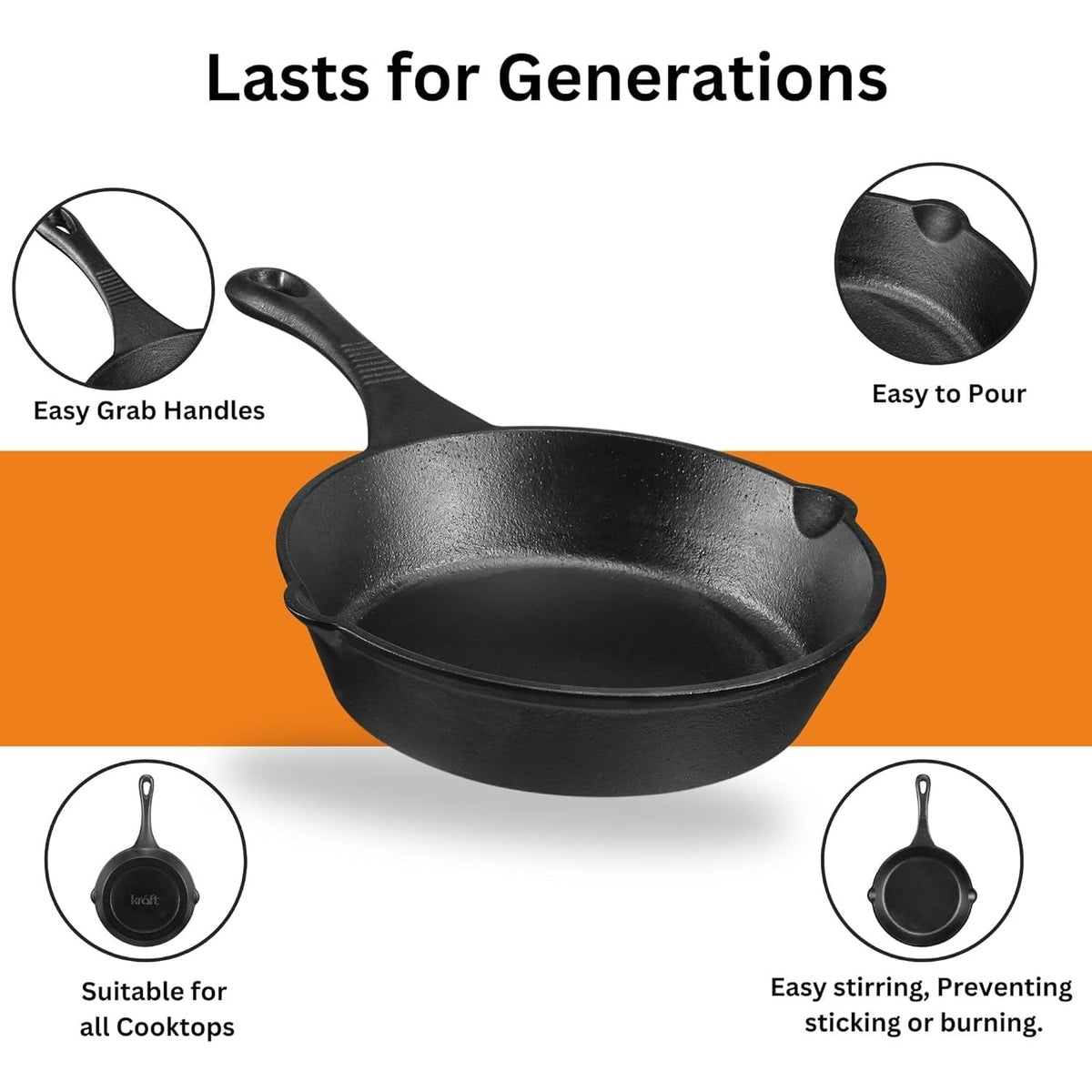 Kraft Infinity Pre-Seasoned Cast Iron Frypan 16cm Induction Friendly