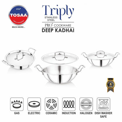 Tosaa SS Tri-Ply Kadhai without Lid 20cm