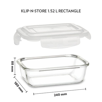 Borosil Colours Blue Rectangle Klip N Store Glass Container 1.52L