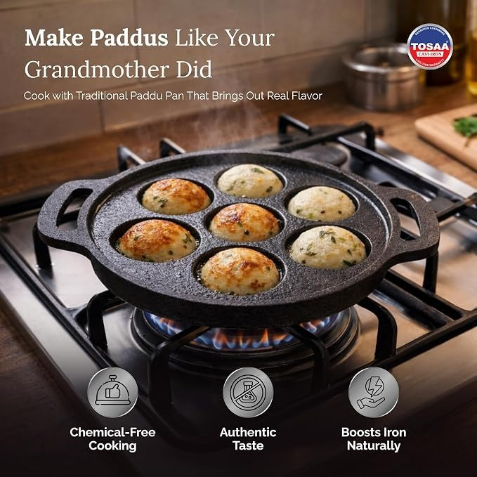 Tosaa Cast Iron Appam Maker 7-Cavity 200ml