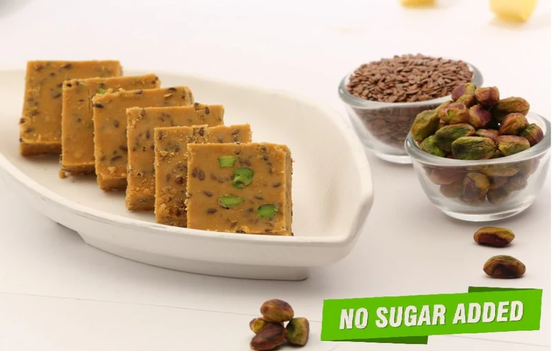 Healthify Sugar-Free Flaxseed Burfi With Pistachio - 50g