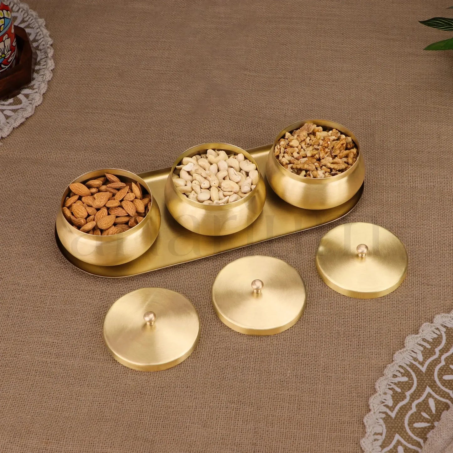 Artarium Brass Nut Bowl Gift Set Premium Handcrafted