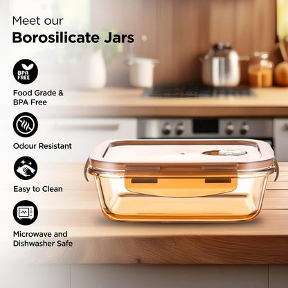 UMAI Pack of 3 Borosilicate Containers | 600ml Each | Airvent Lid | Amber | Fridge Storage