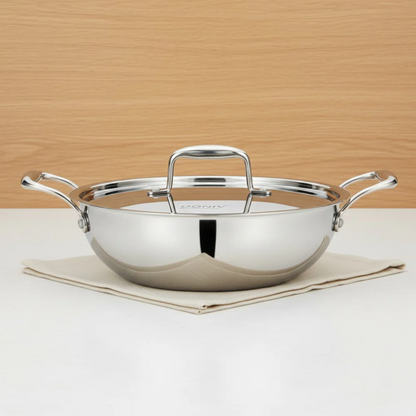 Vinod Doniv Titanium Triply Stainless Steel Kadhai with Steel Lid