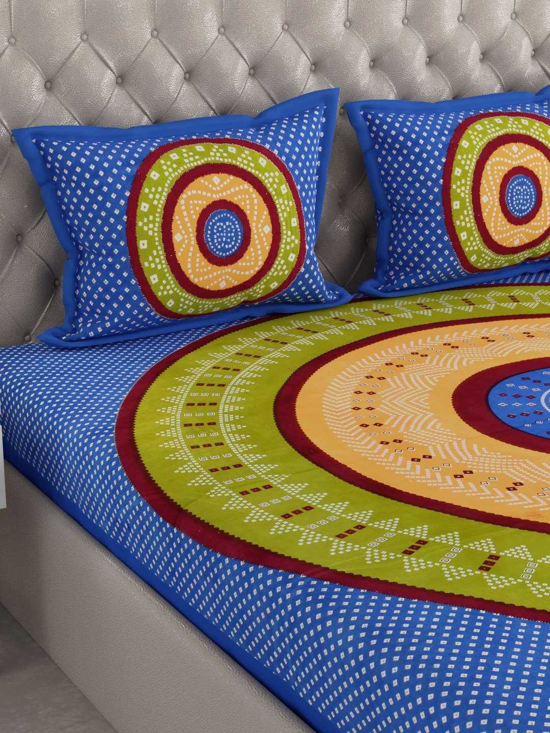 100% Pure Cotton Traditional Printed Bedsheet for Double Bed King Size Bedsheet with 2 Pillow Covers