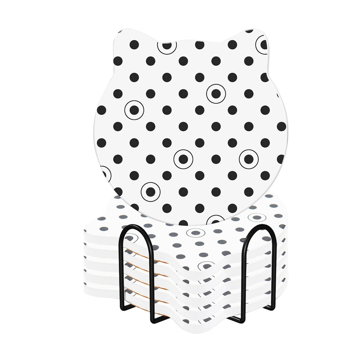 UMAI Cat Coaster Set of 6 Cork Steel Holder Silver Gray Fast Absorbing Heat Resistant