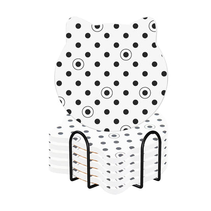 UMAI Cat Coaster Set of 6 Cork Steel Holder Silver Gray Fast Absorbing Heat Resistant