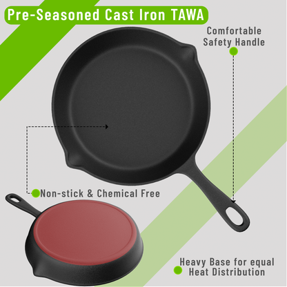 Esspy 8 inch Cast Iron Frying Pan/Skillet With Silicon Handle Cover | Pre-Seasoned, Induction Friendly | Non-Stick Pan | 100% Pure Cast Iron, Toxin-Free & Chemical-Free | Black