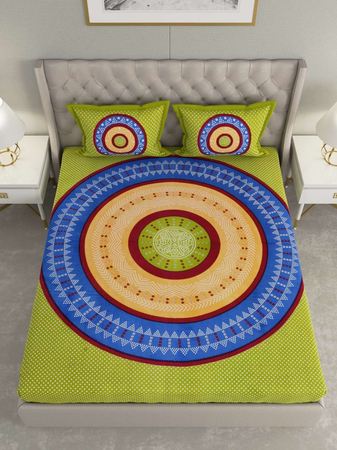 100% Pure Cotton Traditional Printed Bedsheet for Double Bed King Size Bedsheet with 2 Pillow Covers