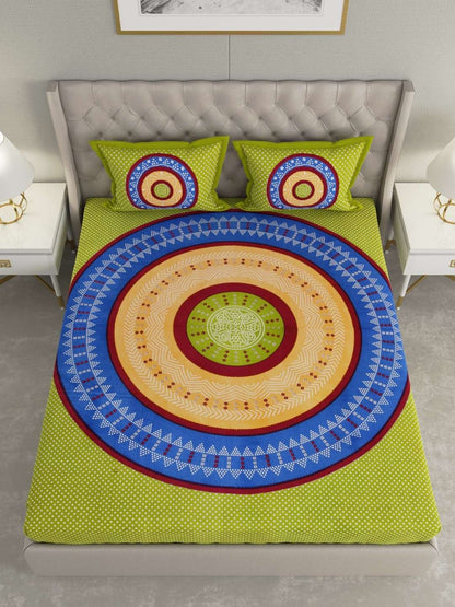 100% Pure Cotton Traditional Printed Bedsheet for Double Bed King Size Bedsheet with 2 Pillow Covers