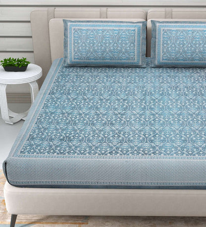 100% Pure Cotton Traditional Printed Bedsheet for Double Bed King Size Bedsheet with 2 Pillow Covers