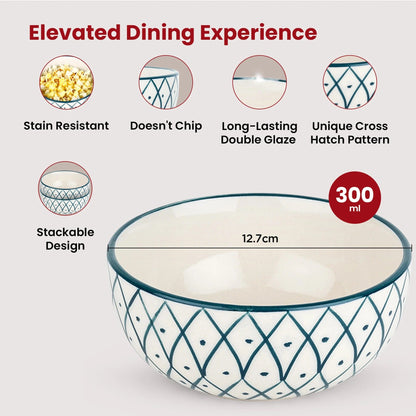 USHA SHRIRAM Ceramic Bowl for Snack Dinner 2pcs Design 2 Microwave Refrigerator Safe Scratch Resistant