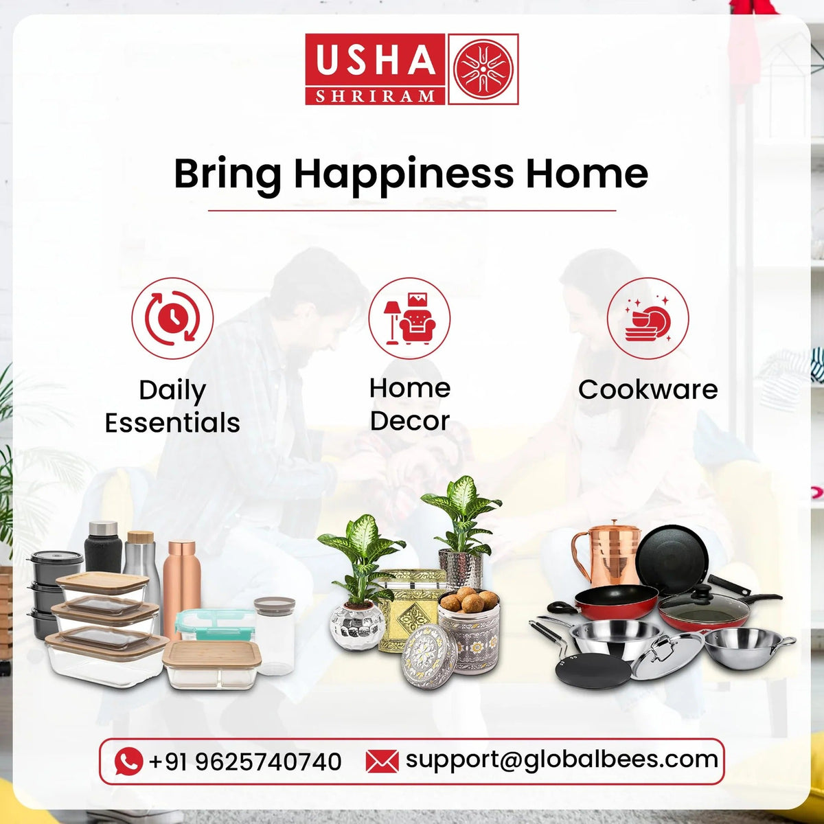 USHA SHRIRAM Stainless Steel Idli Maker 3 Plates 15 Idlis Removable Bakelite Handle