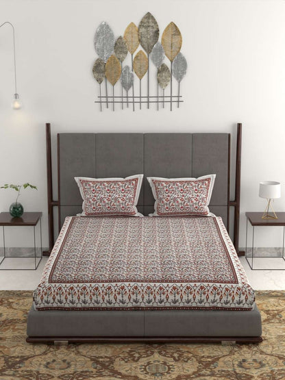 100% Pure Cotton Traditional Printed Bedsheet for Double Bed King Size Bedsheet with 2 Pillow Covers