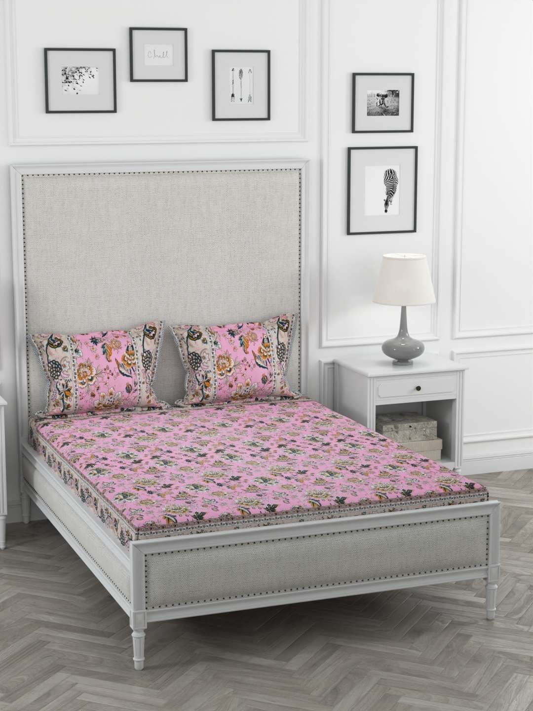 100% Pure Cotton Traditional Printed Bedsheet for Double Bed King Size Bedsheet with 2 Pillow Covers