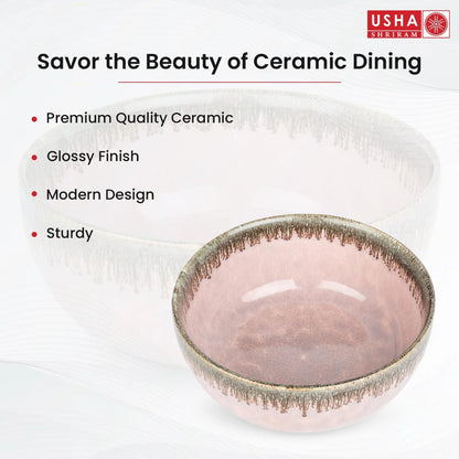 USHA SHRIRAM Ceramic Bowl for Snack Dinner Ramen Soup Microwave Safe Chip Resistant Serving Bowl Set