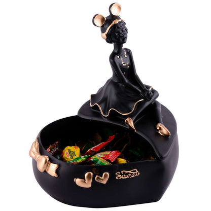 LADY with Basket Showpiece for Home Decor black Showpiece | Girl Basket Showpiece & Office Decor Showpiece