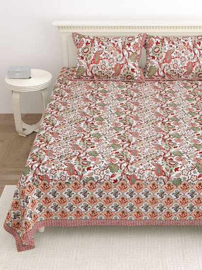 100% Pure Cotton Traditional Printed Bedsheet for Double Bed King Size Bedsheet with 2 Pillow Covers