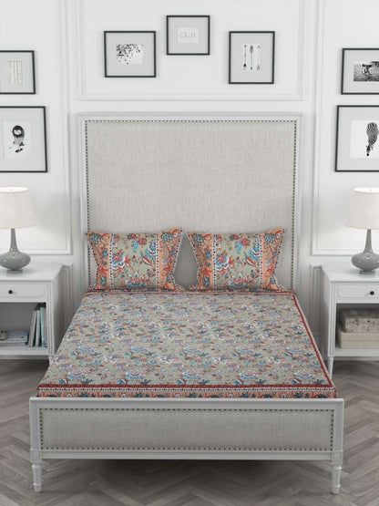100% Pure Cotton Traditional Printed Bedsheet for Double Bed King Size Bedsheet with 2 Pillow Covers