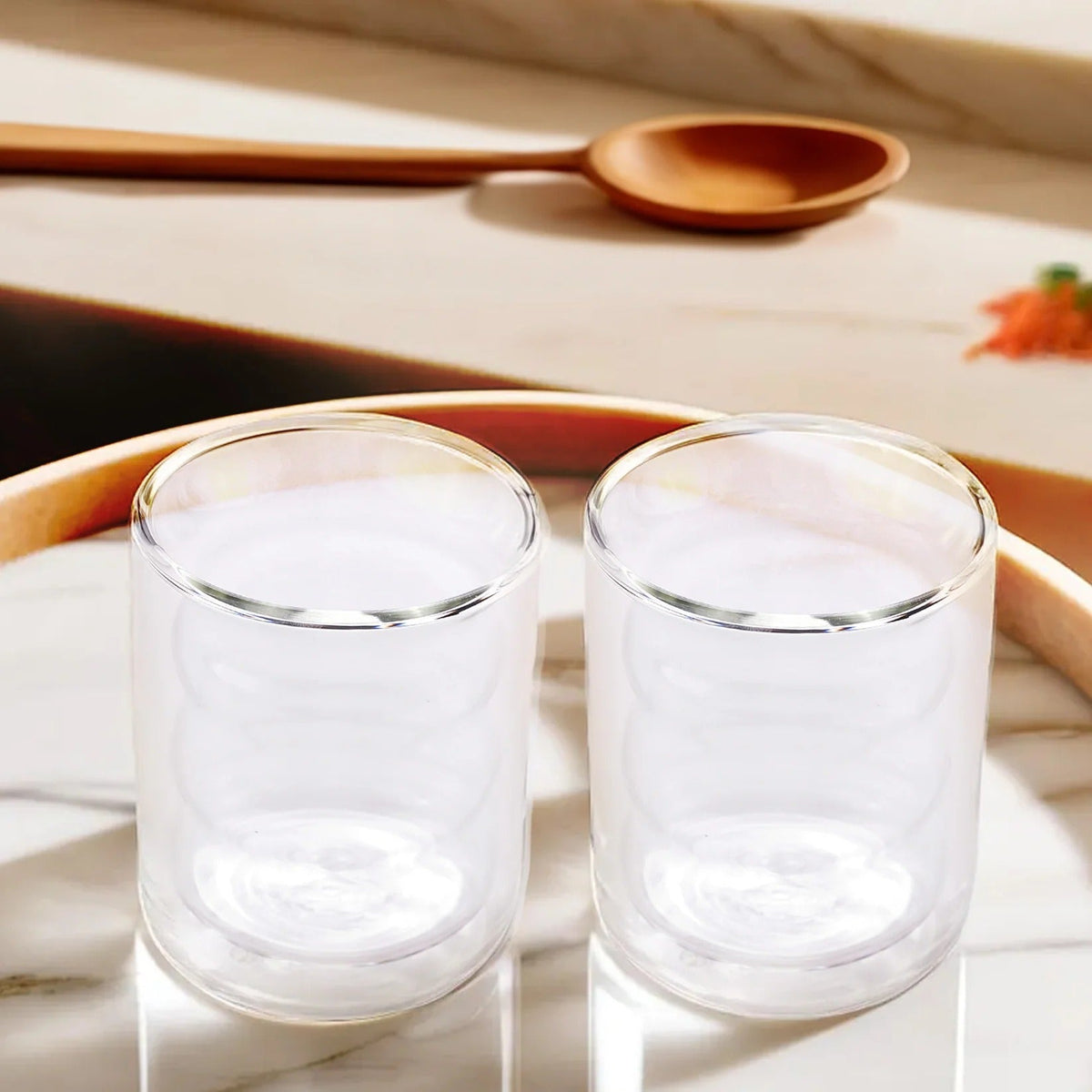 UMAI Double Wall Borosilicate Glass Coffee Mugs Set of 2 (200ml) | Curvy | Transparent