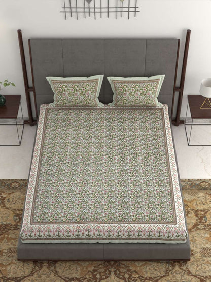 100% Pure Cotton Traditional Printed Bedsheet for Double Bed King Size Bedsheet with 2 Pillow Covers