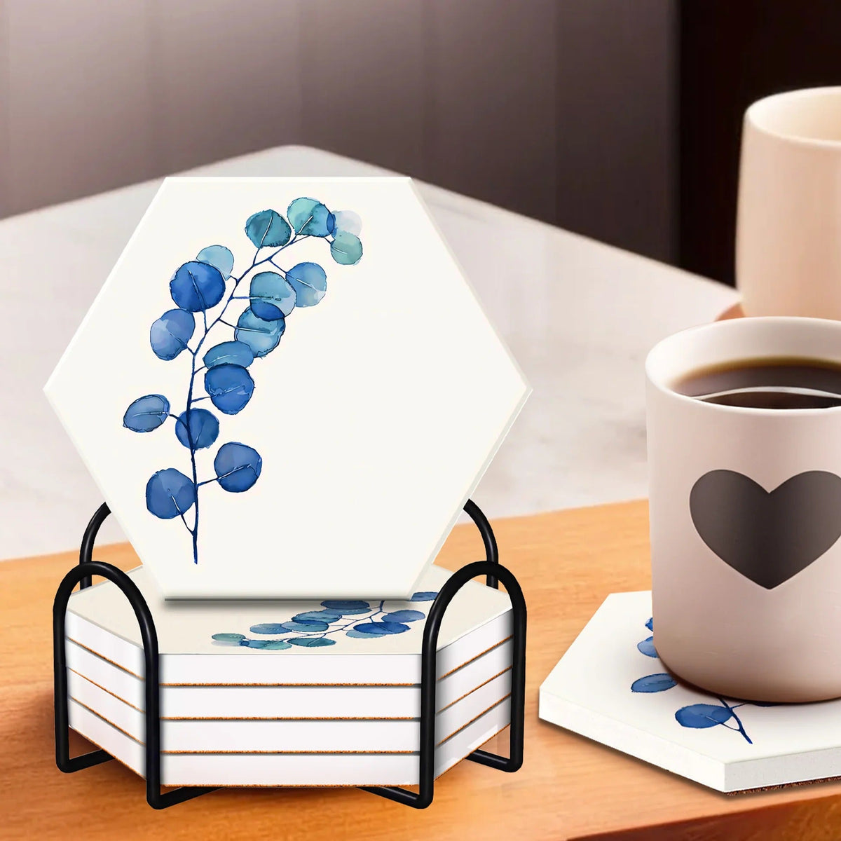 UMAI Diatomite Coaster Set of 6 10cm Unique Shape Absorbent Heat Resistant Dining Table