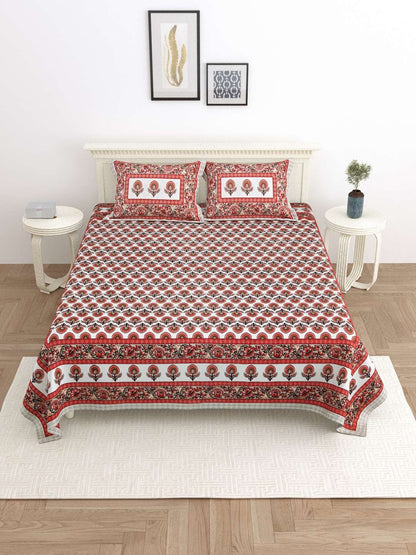 100% Pure Cotton Traditional Printed Bedsheet for Double Bed King Size Bedsheet with 2 Pillow Covers