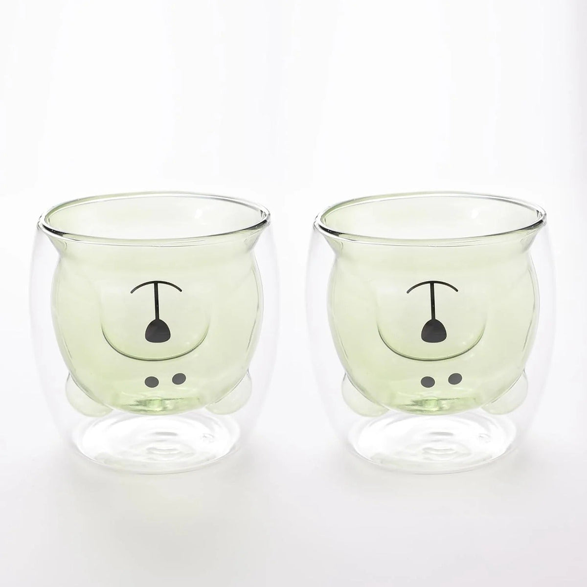 Kuber Industries 6 Pcs Cute Teddy Bear Borosilicate Double Wall Glass Cups 250ml | Pack of 3 | Green