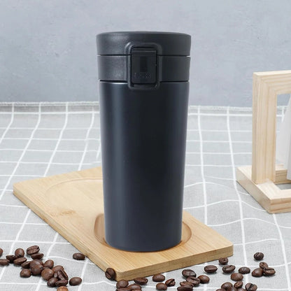 Kuber Industries Stainless Steel Insulated Coffee Tumbler with Sipper Lid | 380 ML | Black