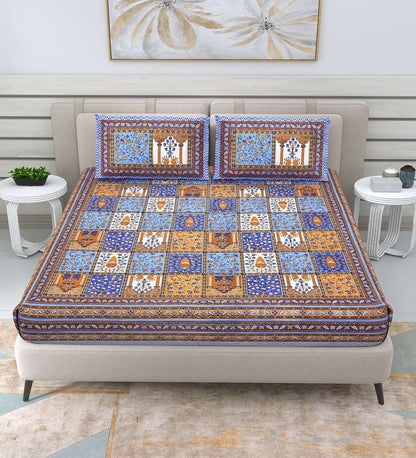 100% Pure Cotton Traditional Printed Bedsheet for Double Bed King Size Bedsheet with 2 Pillow Covers