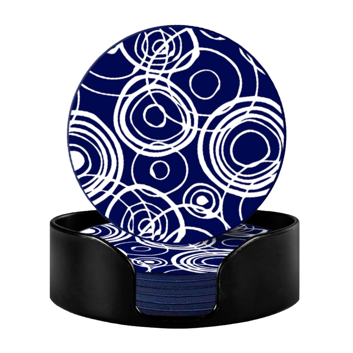 UMAI Silicone Coaster Set of 6 10cm with Plastic Holder Dining Table Navy White Unique Design