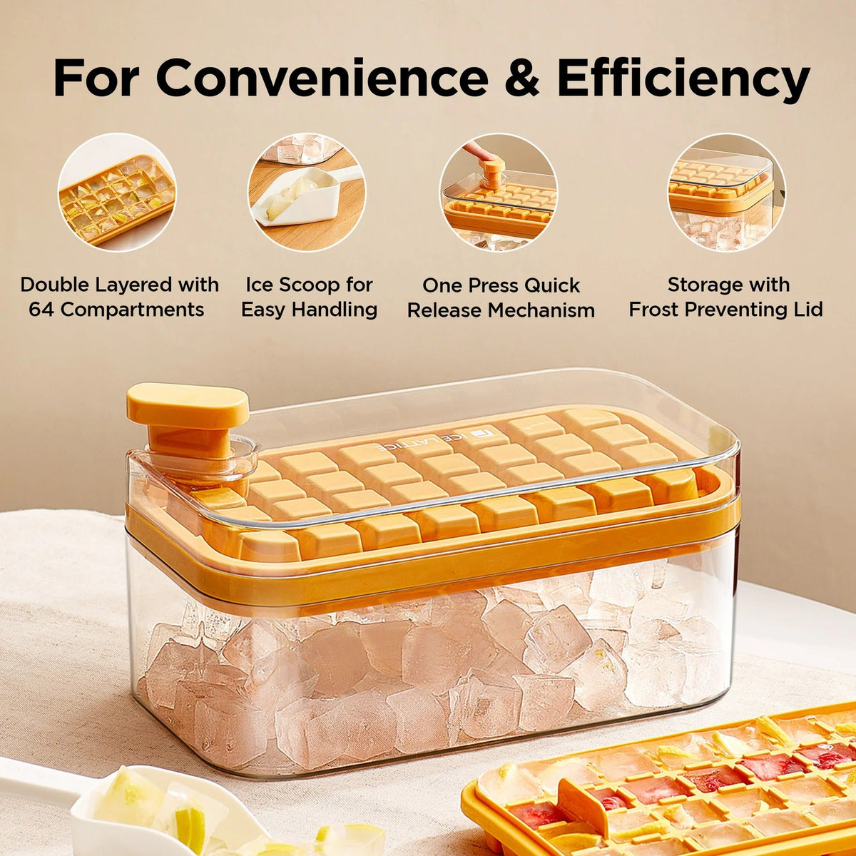 UMAI 2 Layer Ice Cube Trays with Storage Box & Ice Scoop | 72 Compartments | BPA Free | Green