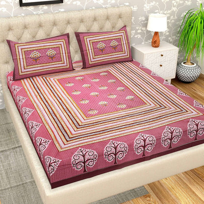 100% Pure Cotton Traditional Printed Bedsheet for Double Bed King Size Bedsheet with 2 Pillow Covers