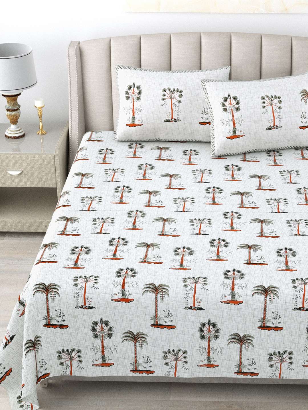 100% Pure Cotton Traditional Printed Bedsheet for Double Bed King Size Bedsheet with 2 Pillow Covers