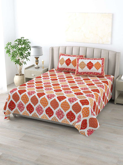 100% Pure Cotton Traditional Printed Bedsheet for Double Bed King Size Bedsheet with 2 Pillow Covers