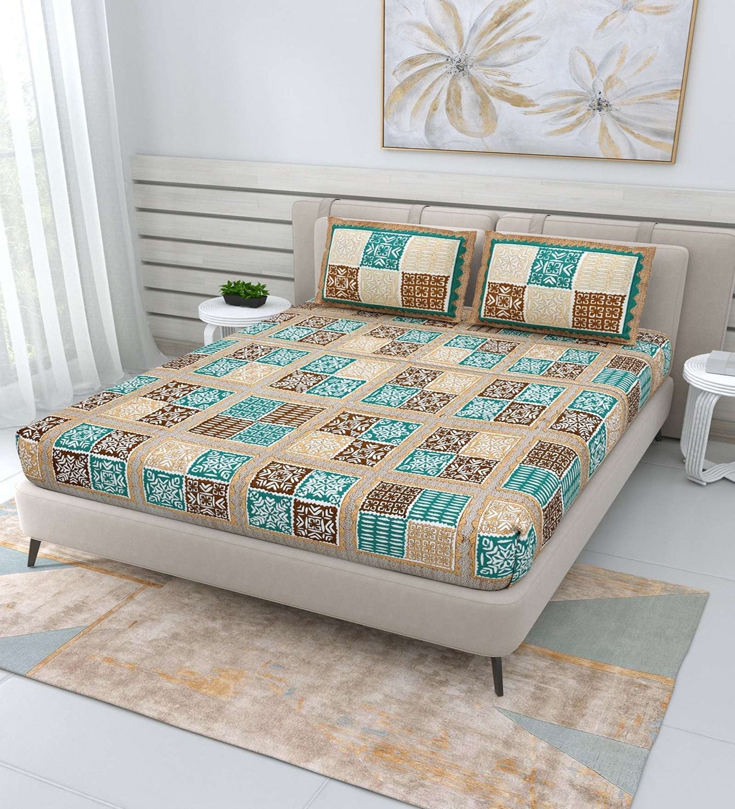 100% Pure Cotton Traditional Printed Bedsheet for Double Bed King Size Bedsheet with 2 Pillow Covers