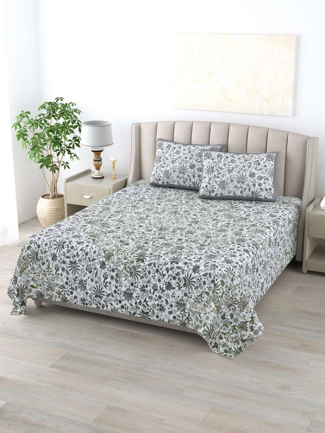 100% Pure Cotton Traditional Printed Bedsheet for Double Bed King Size Bedsheet with 2 Pillow Covers