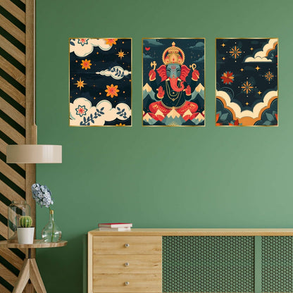 Set of Three Wall Paintings for Wall Dacoration Golden Framed Wall Paintings for Living Room & Bedroom Wall Art for Home Decoration & Office Wall Décor (18×12 inch CH-GD3-6)