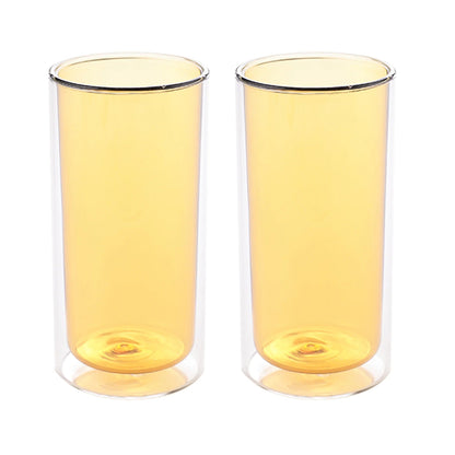 UMAI Pack of 2: Double Wall Borosilicate Glass Coffee Mugs | 250ml | Yellow