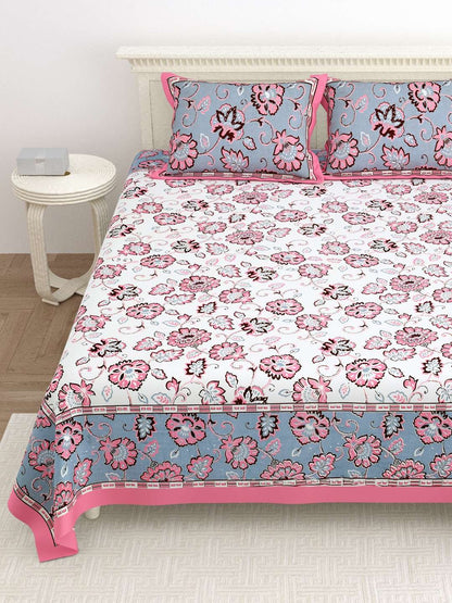 100% Pure Cotton Traditional Printed Bedsheet for Double Bed King Size Bedsheet with 2 Pillow Covers
