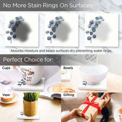 UMAI Diatomite Coasters Set of 6 with Holder 10cm White Dining Table Absorbent Heat Resistant