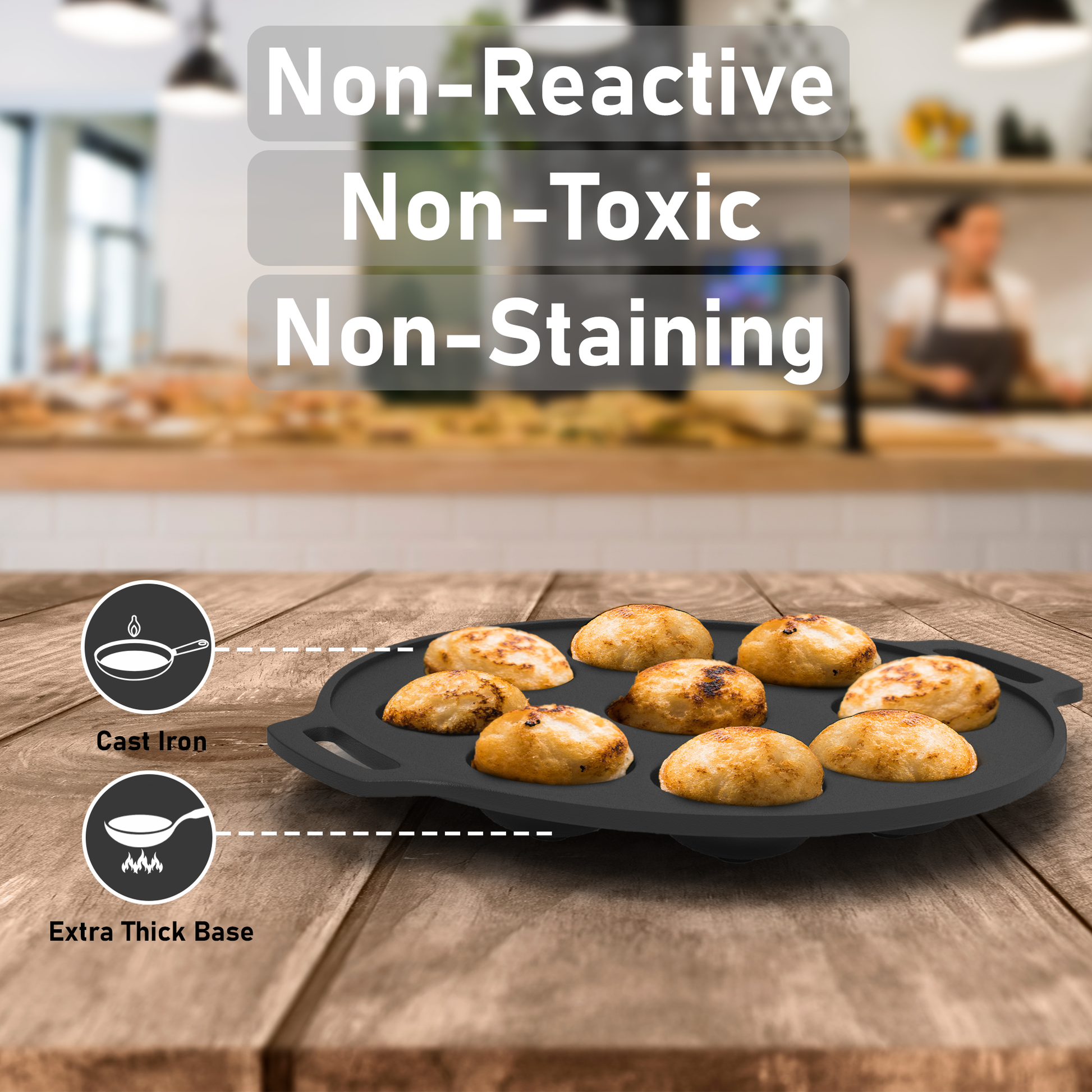 Esspy 9 Pit Pre-Seasoned Cast Iron Paniyaram Pan | Non-stick | Induction Friendly | Appe/Paddu Pan | 100% Pure & Toxin-Free | Gunta Ponganalu/Paddu | Cast Iron Cookware