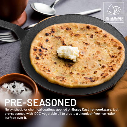 Esspy Pre-Seasoned Cast Iron Roti, Chapati Tawa, Iron Tawa Pan, Cast Iron Cookware With Silicon Handle