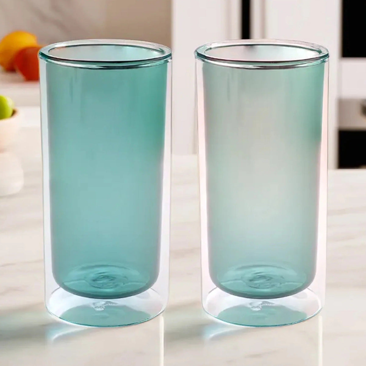 UMAI Double Wall Glass Coffee Mugs Set of 2 (250ml) | Green