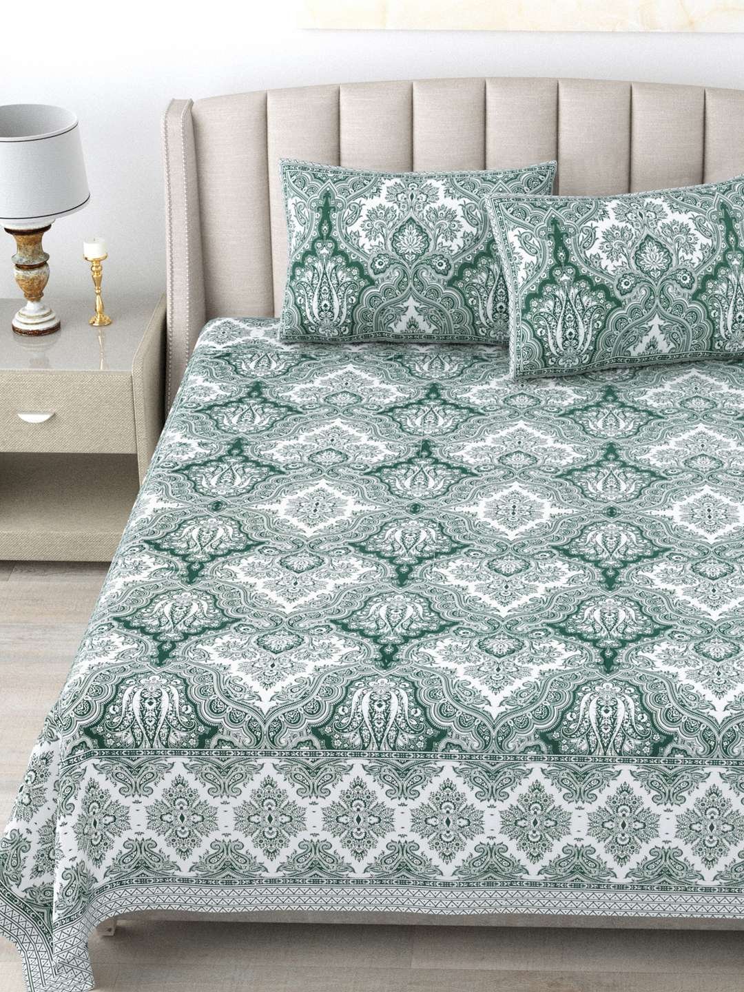 100% Pure Cotton Traditional Printed Bedsheet for Double Bed King Size Bedsheet with 2 Pillow Covers