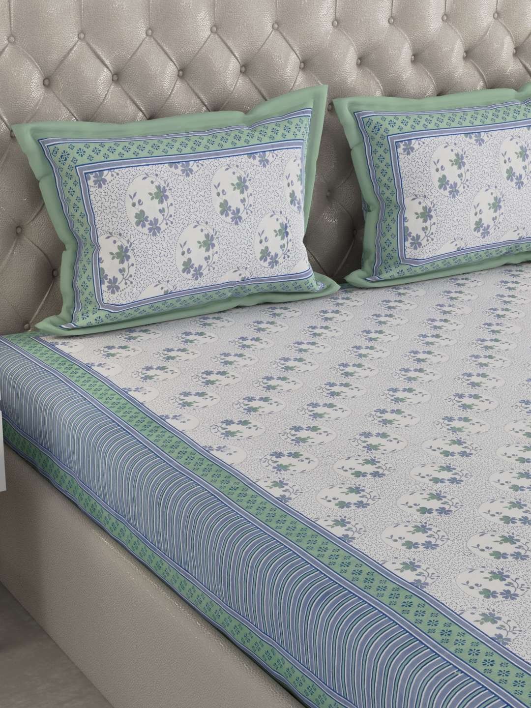 100% Pure Cotton Traditional Printed Bedsheet for Double Bed King Size Bedsheet with 2 Pillow Covers