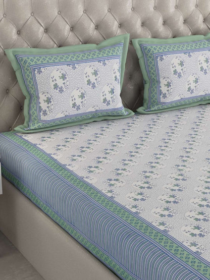100% Pure Cotton Traditional Printed Bedsheet for Double Bed King Size Bedsheet with 2 Pillow Covers